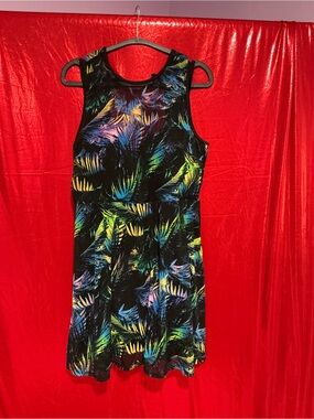 Black Tropical Print Sleeveless Women's swim  Dress